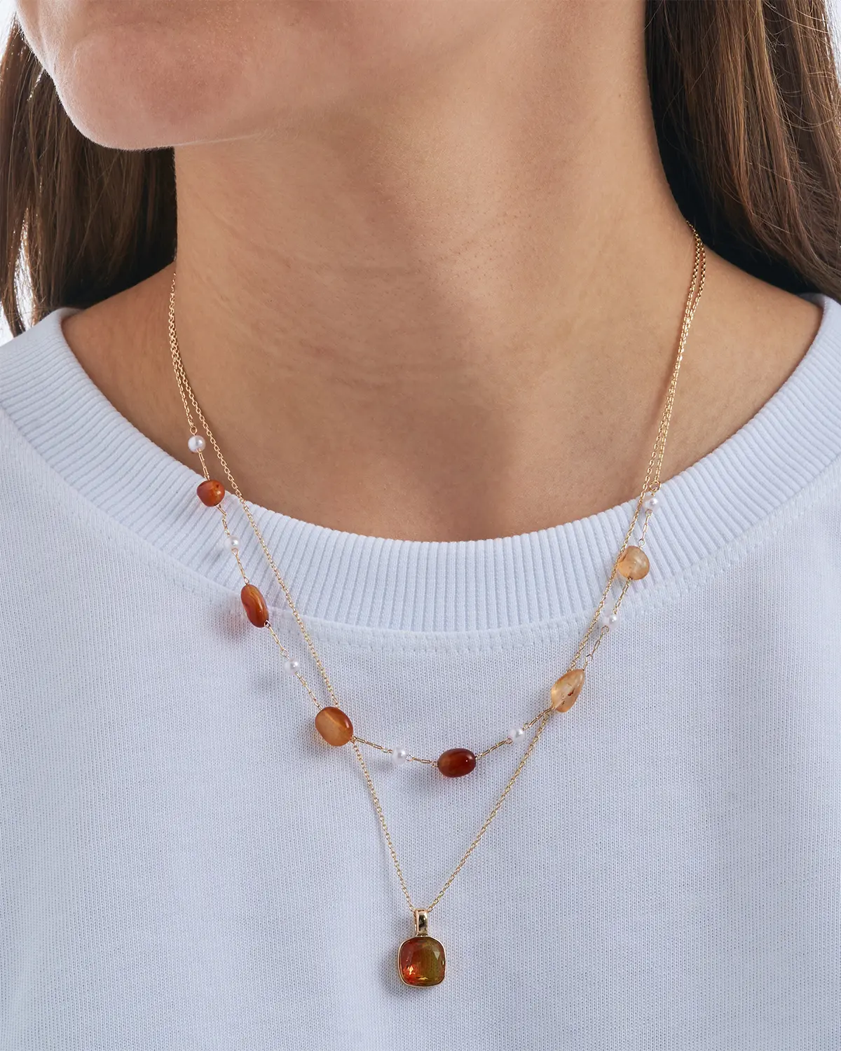 Collier multirangs - Orange Agate