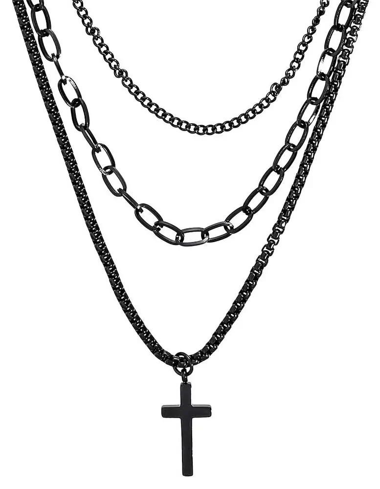 Collier pour homme multirangs pour homme - Black Steel