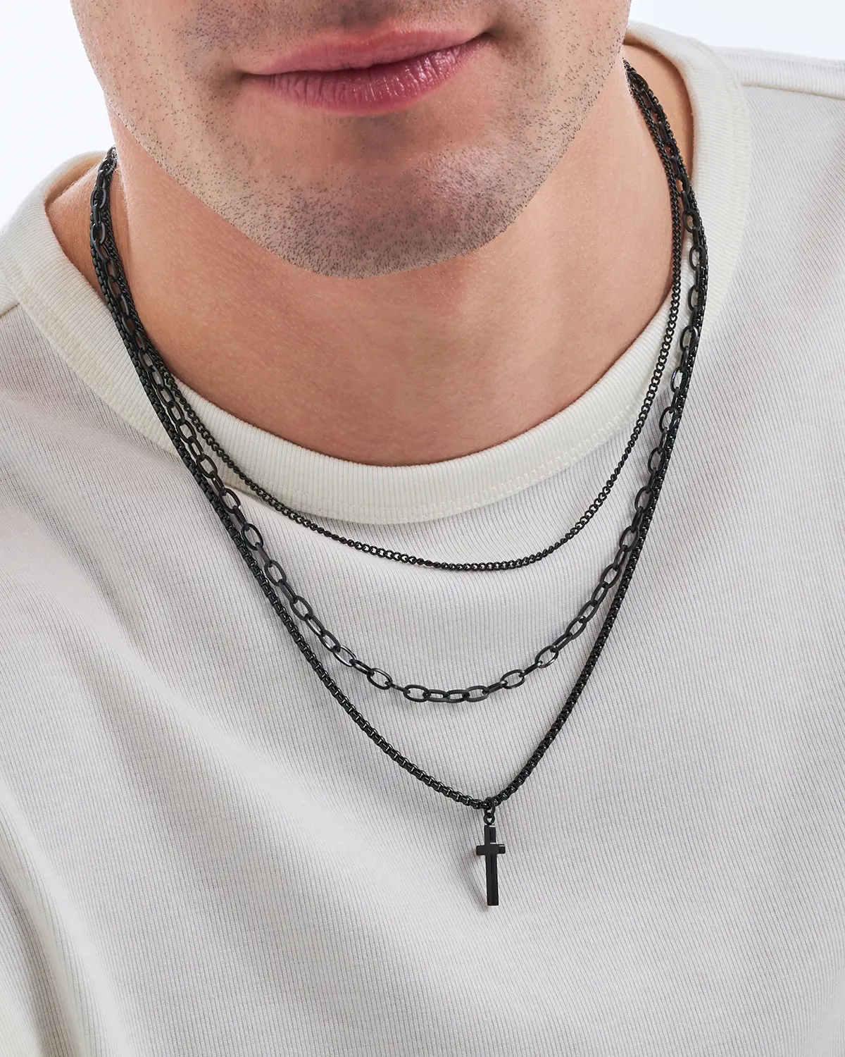 Collier pour homme multirangs pour homme - Black Steel